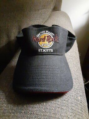 HARD ROCK CAFE VISOR HAT HEADWEAR St. KITTS BLACK & RED ADJUSTABLE HOOK & LOOP